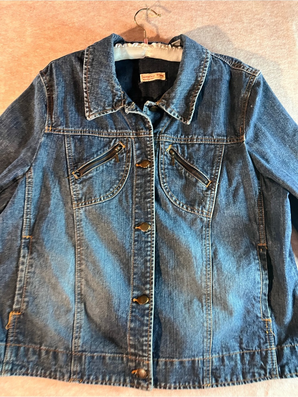 Classic Blue Denim Jacket with Zip Chest Pockets - Unbranded
